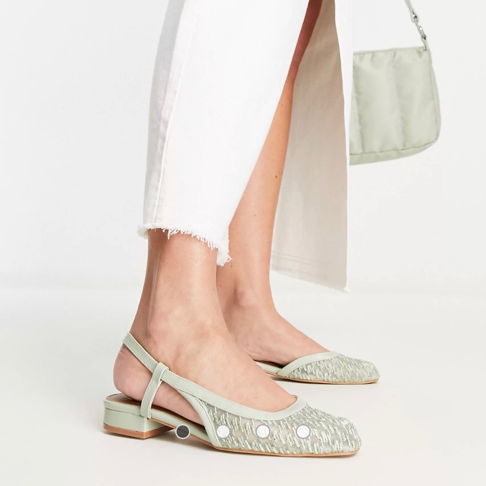 ASOS DESIGN Latte houndstooth slingback ballet shoes in green